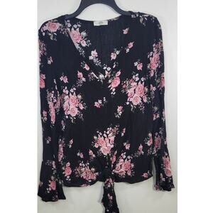 Anthropologie Entro Womens Medium Floral Bell Sleeve Fairy Boho Cottagecore Top